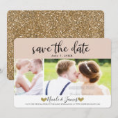 モダン ベージュ ブラッシュ セーブ・ザ・デート フォト ウェディング 招待状 (正面/裏面)