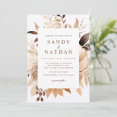 モダン ベージュ ボーホー フラワー ウェディング 招待状 (スタンド正面)