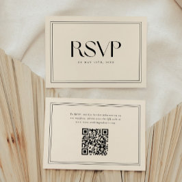モダン ベージュ 太字 タイポグラフィー 結婚式 QR コード 出欠カード