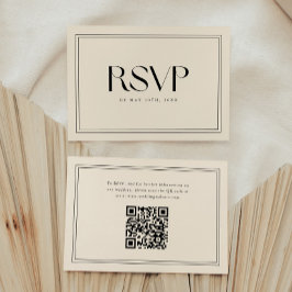 モダン ベージュ 太字 タイポグラフィー 結婚式 QR コード 出欠カード
