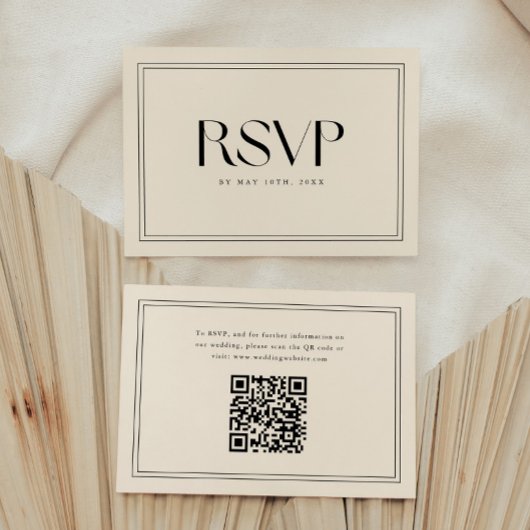 モダン ベージュ 太字 タイポグラフィー 結婚式 QR コード 出欠カード