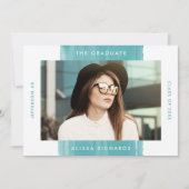 モダン ペイント ティール フォト 卒業パーティー 招待状 (正面)