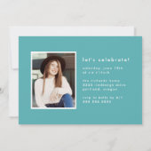 モダン ペイント ティール フォト 卒業パーティー 招待状 (裏面)