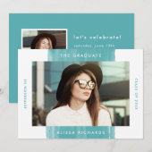 モダン ペイント ティール フォト 卒業パーティー 招待状 (正面/裏面)