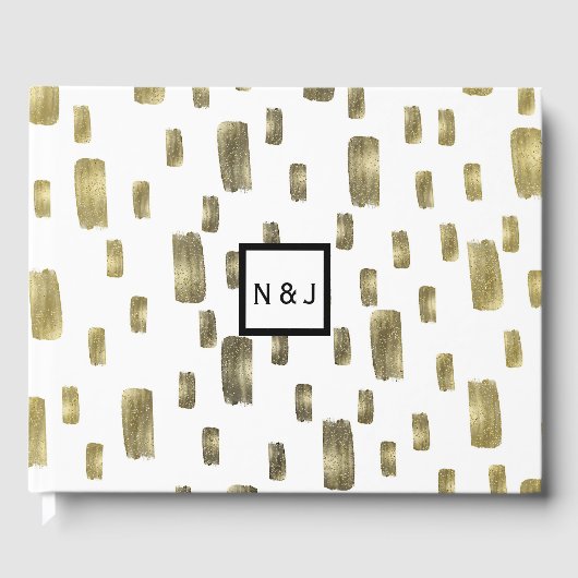 モダン ペイント ブラシ ゴールド カッパー ブロンズ キラキラ ゲストブック (正面)