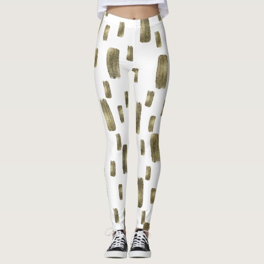 モダン ペイント ブラシ ゴールド カッパー ブロンズ スパークル レギンス (正面)