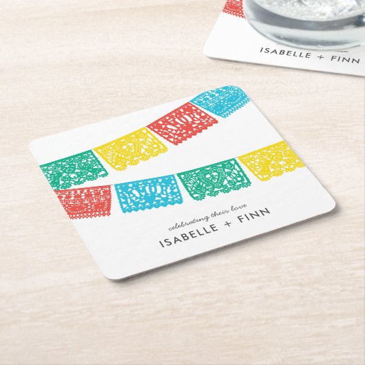 モダン ペペル ピカド | ウェディング ブライダル シャワー スクエアペーパーコースター (アングル)