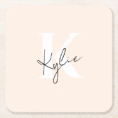 モダン ペールピーチ パーソナライズド モノグラム ネーム - スクエアペーパーコースター (正面)