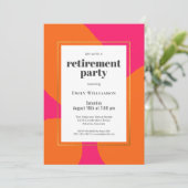 モダン ホットピンク オレンジ アブストラクト 退職パーティー 招待状 (スタンド正面)