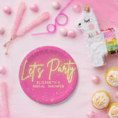 モダン ホットピンク ゴールド ネオン グローイング レッツパーティー ペーパープレート (パーティー)