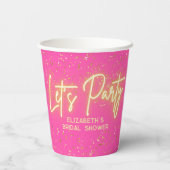 モダン ホットピンク ゴールド ネオン グロー イング レッツ パーティー 紙コップ (裏面)