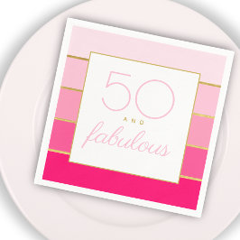 モダン ホットピンク ゴールド 50歳の誕生日 スタンダードカクテルナプキン