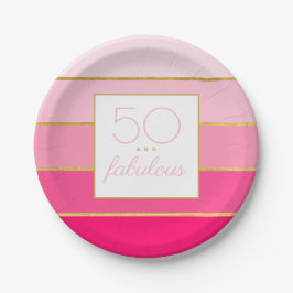 モダン ホットピンク ゴールド 50歳の誕生日 ペーパープレート