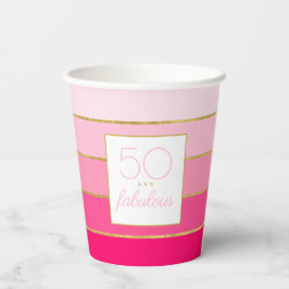 モダン ホットピンク ゴールド 50歳の誕生日 紙コップ