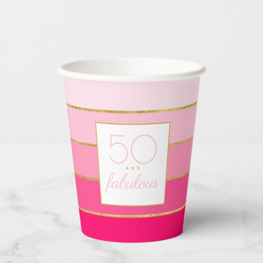 モダン ホットピンク ゴールド 50歳の誕生日 紙コップ (裏面)