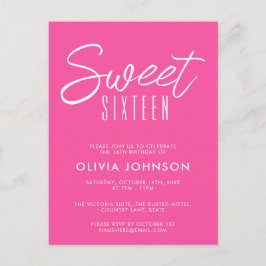 モダン ホットピンク スウィートシックスティーン 16歳の誕生日 ポストカード
