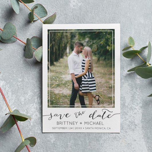 モダン ホワイトの写真ボーダー Save the Date セーブザデート
