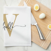 モダン ホワイトゴールド カスタム モノグラム 名前 スクリプト キッチンタオル (四つ折り)