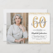 モダン ホワイトゴールド 60歳の誕生日 写真招待状 招待状 (正面)