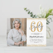 モダン ホワイトゴールド 60歳の誕生日 写真招待状 招待状 (スタンド正面)