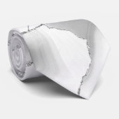 モダン ホワイト アゲート シルバー アブストラクト マーブル ネクタイ (ロール)