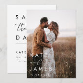 モダン ホワイト エレガント フォト ウェディング セーブザデート (正面/裏面)