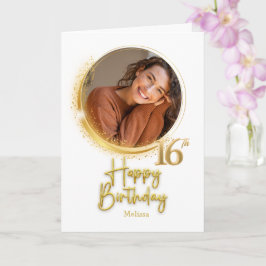 モダン ホワイト ゴールド 写真 名前 16歳の誕生日 カード