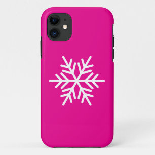モダン ホワイト ノルディック スノーフレーク オン ビブラント ピンク iPhone 11 ケース