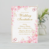 モダン ホワイト ピンク 結婚 報告 箔招待状 (立ち正面)