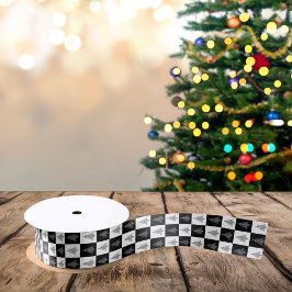 モダン ホワイト ブラック スクエア クリスマスツリー サテンリボン