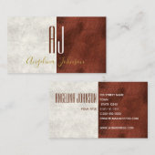 モダン ホワイト マーブルと銅のイニシャル モノグラム 名刺 (正面/裏面)