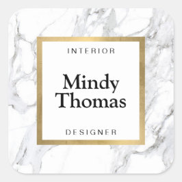 モダン ホワイト マーブル フェイク ゴールド フレーム スクエアシール