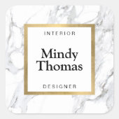 モダン ホワイト マーブル フェイク ゴールド フレーム スクエアシール (正面)