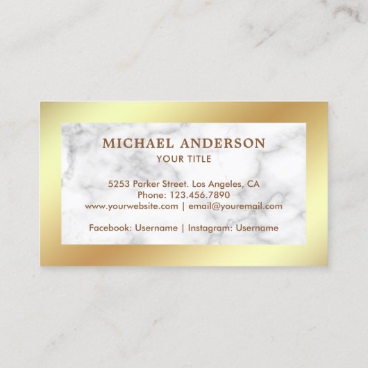 モダン ホワイト マーブル 偽ゴールド フォイル ネイビー アンカー 名刺 (裏面)