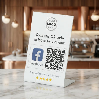 モダン ホワイト ミニマリスト Facebook QRコード レビュー 台座サイン
