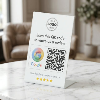 モダン ホワイト ミニマリスト Google レビュー QR コード 台座サイン