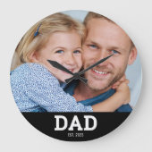 モダン ホワイト 写真 円形 Dad Established ラージ壁時計 (正面)
