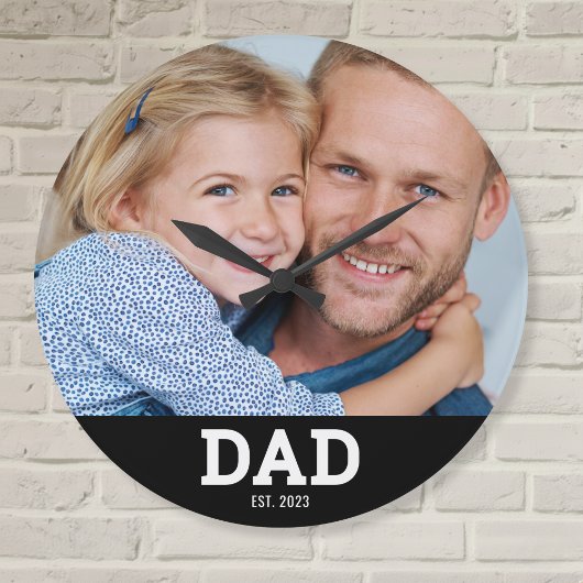 モダン ホワイト 写真 円形 Dad Established ラージ壁時計