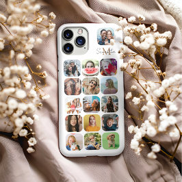 モダン ホワイト 16枚 写真コラージュ & モノグラム iPhone 16 PRO MAXケース