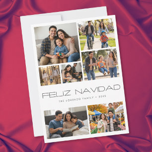 モダン ホワイト 7 枚 写真コラージュ Feliz Navidad シーズンカード