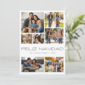 モダン ホワイト 7 枚 写真コラージュ Feliz Navidad シーズンカード (スタンド正面)