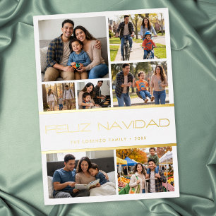 モダン ホワイト 7 枚 写真コラージュ Feliz Navidad 箔シーズンカード