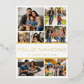モダン ホワイト 7 枚 写真コラージュ Feliz Navidad 箔シーズンカード (正面)