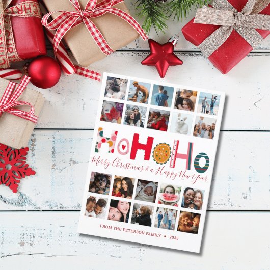 モダン ホ・ホ・ホ 20枚の写真のクリスマス ポストカード