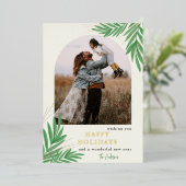 モダン ボタニカル アーチ グリーン フォト 箔シーズンカード (立ち正面)