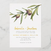 モダン ボタニカル オリーブ ブランチ ウェディング ゴールド 箔招待状 (正面)