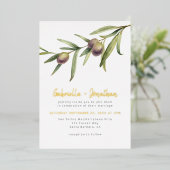 モダン ボタニカル オリーブ ブランチ ウェディング ゴールド 箔招待状 (立ち正面)
