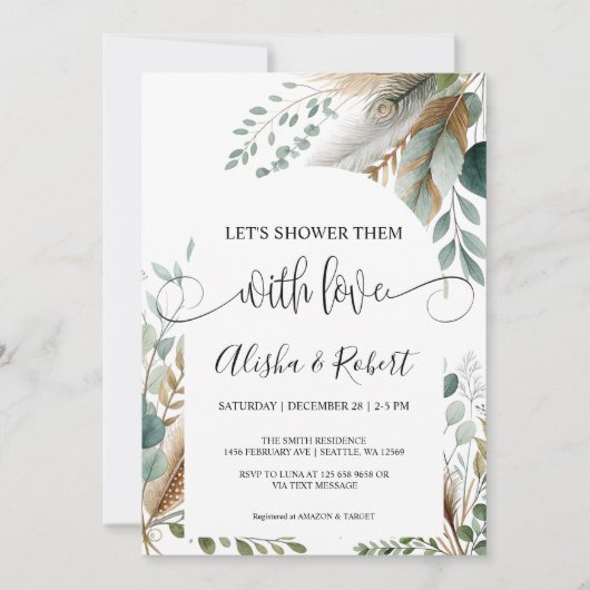 モダン ボタニカル カップル シャワー 招待状 (正面)
