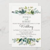 モダン ボタニカル グリーン ウェディング インビテーション (正面/裏面)