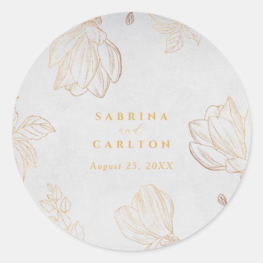 モダン ボタニカル ゴールデン ネイチャー フラワー ウェディング ラウンドシール (正面)